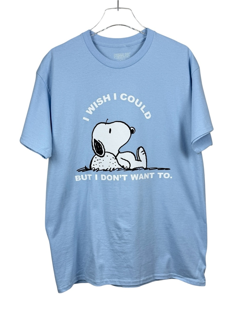 Peanuts Snoopy "I Wish I Could But..." Light Blue T-Shirt Men's Size L NWOT